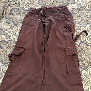 Women linen  Cargo Pants in Dark Brown - Casual Utility Style